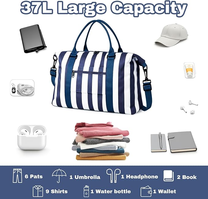 Travel Duffle Bag for Women, Carry On Weekender Tote with Trolley Sleeve | Waterproof overnight bag for gym, sports, hospital stays, labor and delivery; spacious carry-on design for short trips.