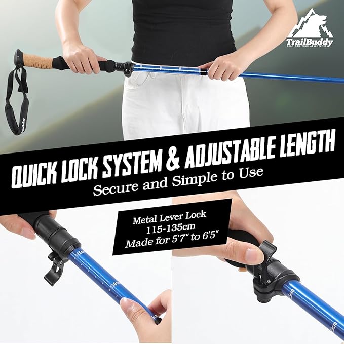 TrailBuddy Trekking Poles – Lightweight 7075 Aluminum Hiking Poles for Women, Men & Seniors – Collapsible or Foldable Walking Sticks for Travel, Trails & Balance