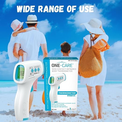 ONE-CARE Infrared Thermometer HTD8818A, Non-Contact, Forehead & Room | Homedics Thermometer, High Accuracy, Fast Reading, Body & Room Temp, Newborn Baby to Adult, Fever Alarm, Large Display