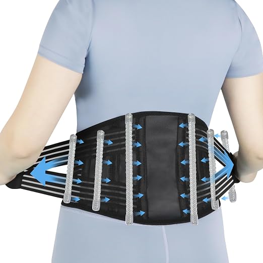 Back Brace for Lower Back Pain Relief,Back Support Belt for Men & Women | 6 Stainless Steel Spring Lumbar Support Belt For Herniated Disc and Sciatica，Four 2-in-1 elastic bands on the back Back Belt