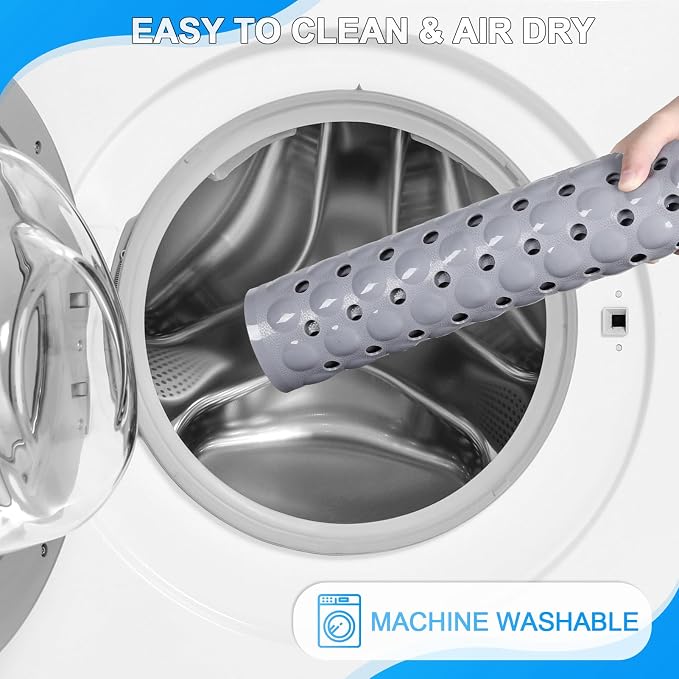 Bathtub and Shower Mats, 40x16 Inch Extra Large Non Slip Soft Bath Tub Mat with Suction Cups and Drain Holes for Bathroom Floor and Keep Tubs Clean, Machine Washable, Gray