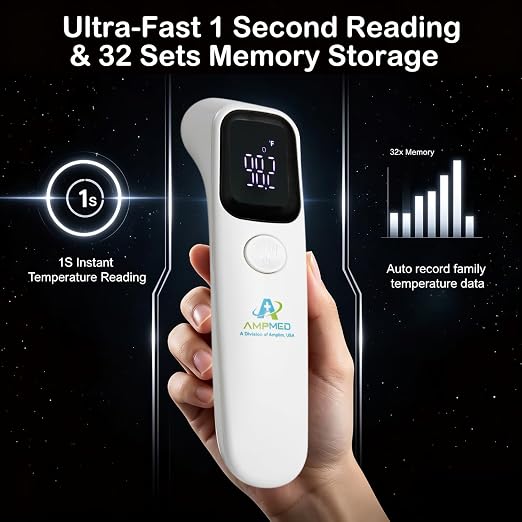 Baby Thermometer No Touch Infrared Forehead | Forehead Thermometer for Babies, Kids and Adults, Fast 1 Second Reading, Quiet Night LED Display, Fever Alert, F/C Switchable