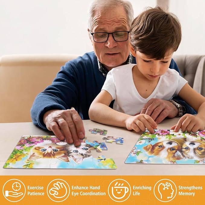 20-Piece Large Piece Puzzles for Seniors, 6 Pack Easy Grip Set | Dementia & Alzheimer's Puzzles for Elderly , Confidence Building, Family Activity, Nursing Home Friendly Gift(Animal)