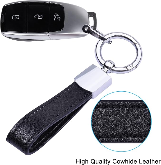 Wisdompro Genuine Leather Car Keychain, Universal Key Fob Keychain | Leather Car FOB Key Chain Holder for Men and Women, 360 Degree Rotatable, with Anti-lost D-ring and 3 Keyrings