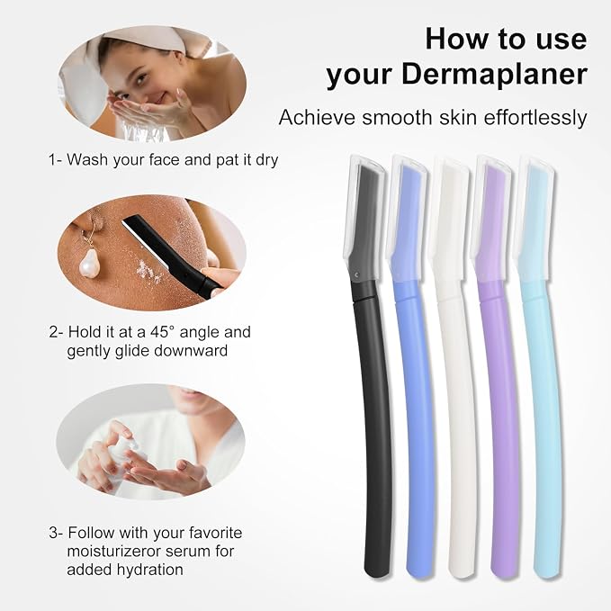 Dermaplane Razor for Women, Facial Razor, Peach Fuzz Remover, 10ct Black | Disposable Dermaplaning Tool for Facial Hair Removal & Exfoliation, Microblade Design, Easy Replacement for Home & Travel