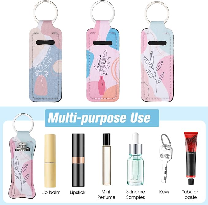 Pengxiaomei 3 Pcs Chapsticks Holder Keychain for Lipstick, Stocking Stuffers for Teen Girls Women Small Christmas Gifts