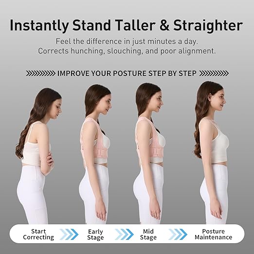 Posture Corrector for Women Back Brace Shoulder Straightener Pink, S/M | Back Posture Corrector Women, Posture Support Belt, Adjustable Fit, Office, Travel, Daily Wear