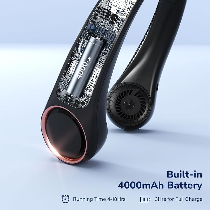 Portable Neck Fan Rechargeable, Personal Neck Cooling Fan, Hands Free Bladeless Fan, Ultra Quiet, 3 Speeds Adjustable Strong Wind, 4000 mAh Battery Operated, Gifts for Men Women Mom Dad, Small