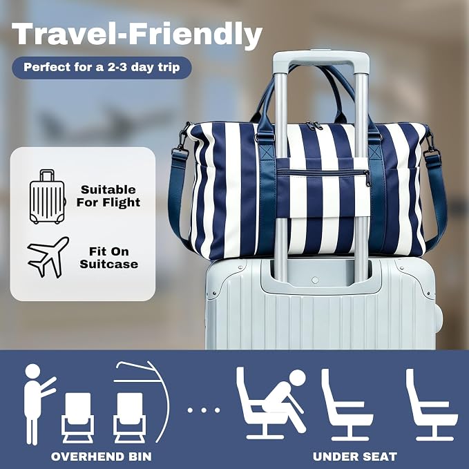 Travel Duffle Bag for Women, Carry On Weekender Tote with Trolley Sleeve | Waterproof overnight bag for gym, sports, hospital stays, labor and delivery; spacious carry-on design for short trips.