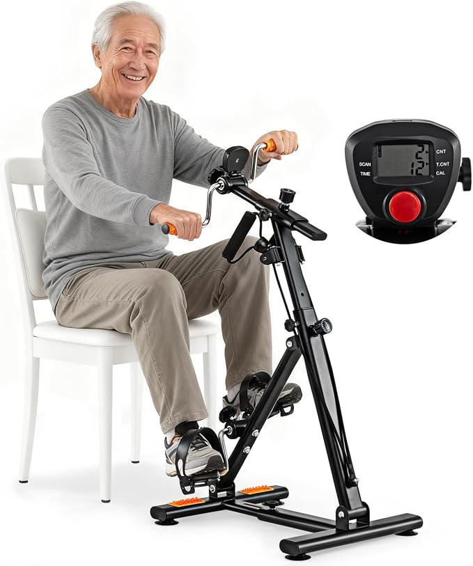 GYMAX Pedal Exerciser Bike Arm Leg Knee Physical Therapy Peddler, Adjustable Fitness Equipment Home Exercise Bike with LCD Monitor for Seniors Total Body Workout, Elderly Rehab