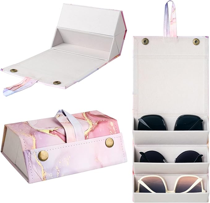 Sunglasses Travel Case,Foldable Eyeglasses Case, Portable Multiple Glasses Case for Women Men Girls