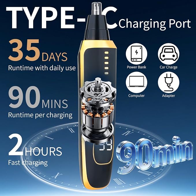 2026 Rechargeable Nose & Ear Hair Trimmer, Dual-Edge Blade Electric Clipper for Women Men, Facial & Eyebrow Hair Removal Tool, Powerful Motor, Painless, Easy to Clean