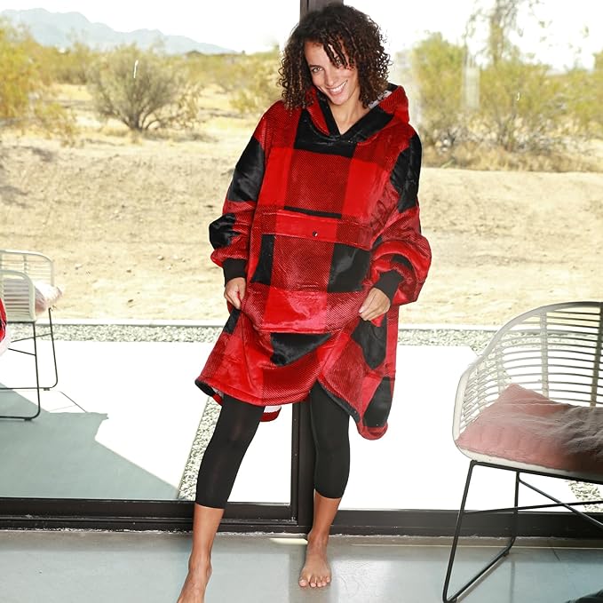 Catalonia Oversized Blanket Hoodie Sweatshirt, Wearable Sherpa Lounging Pullover for Adults Women Men