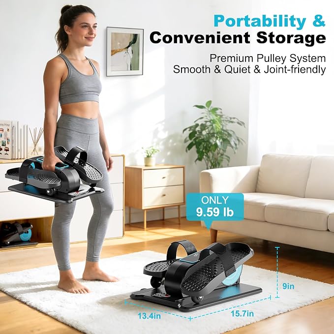 TDH Under Desk Elliptical Machine,Electric Leg Exerciser as Seen on Tv for Senior Adult,Portable Quiet Pedal Exerciser While Sitting with 12 Adjustable Speed Auto&HR Mode for Home Office