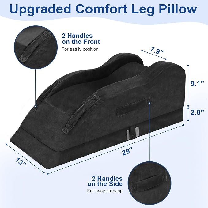 KingPavonini Adjustable Leg Elevation Pillows for After Surgery, Ergonomic Curve Keeps Knee Straight, Memory Foam Leg Pillow Elevation for Blood Circulation, Swelling and Pain Relief (Black)