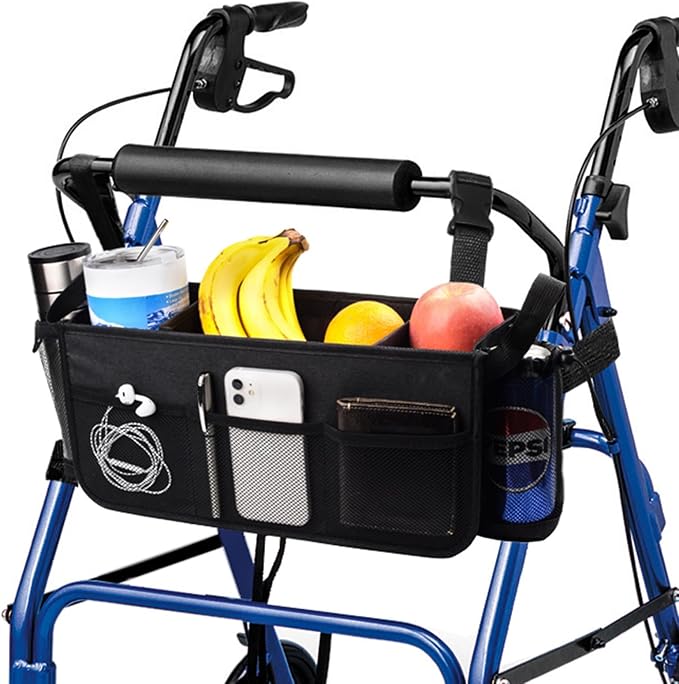Upgraded Walker Basket Walker Accessories with Cup Holder, Fit for Walker and Roller Walker Baskets Most Walkers- Folding Walker,High-Capacity & Anti-Tip Base-Ideal Elderly Gift for Home