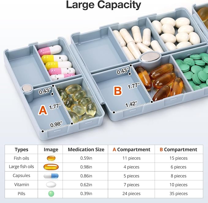 FYY Weekly Pill Organizer 2 Times a Day, Magnetic Travel Pill Box AM PM with Easy Open – 7-Day Daily Pill Case Medicine Organizer for Vitamins,Supplements - Blue