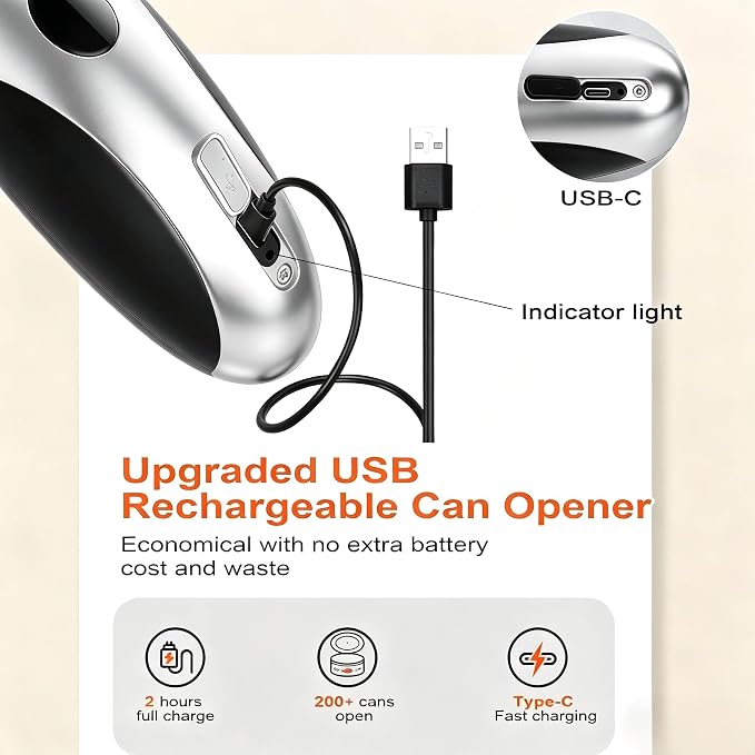 NOTUSIUY One-Touch Can Opener Electric with Rechargeable USB-C Fast Charge, The Popular Electric Can Openers for Senior, Kids, and Best Gift in Kitchen（silver）