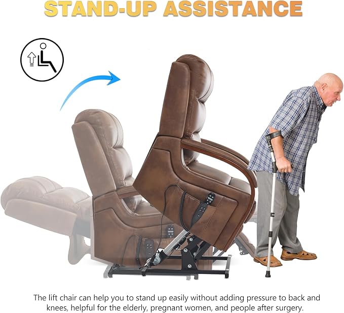 Trustyue Power Lift Recliner Chair,180° Lay Flat Recliner,Lift Chair with Massage and Heat,Standing Assistance, Living Room Chair for Elderly People Faux Leather, Brown