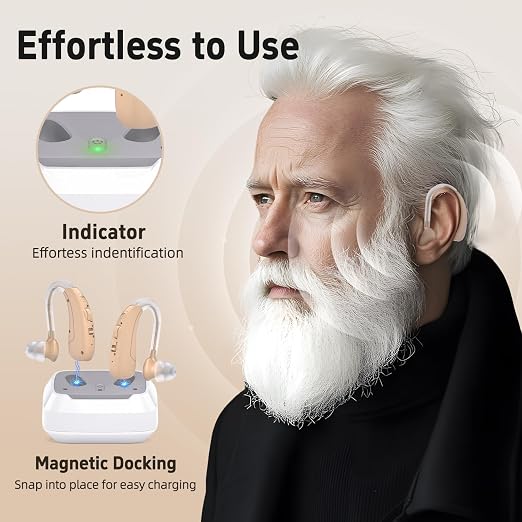 Hearing Aids For Seniors - Rechargeable Hearing Amplifier For Seniors Noise Reduction,4 Modes,Adjustable Volume, Comfort Design and Nearly Invisible,Behind The Ear,With Charging case