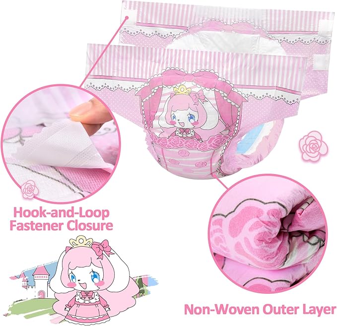 Littleforbig Adjustable Hook-and-Loop Fastener Closure Adult Printed Cloth Back Diaper 2 Pieces - Little Beauty (X-Large 48"-56")