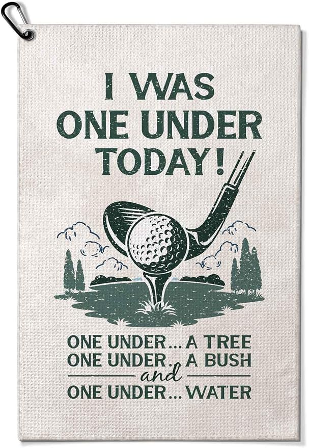 Funny Golf Towel with Clip,Golf Bag Accessories for Women,"I Was One Under Today" Golf Towel Gifts for Mom Grandma Men,16x24inch Microfiber Golf Towels,Birthday Christmas Retirement Golfer Gifts