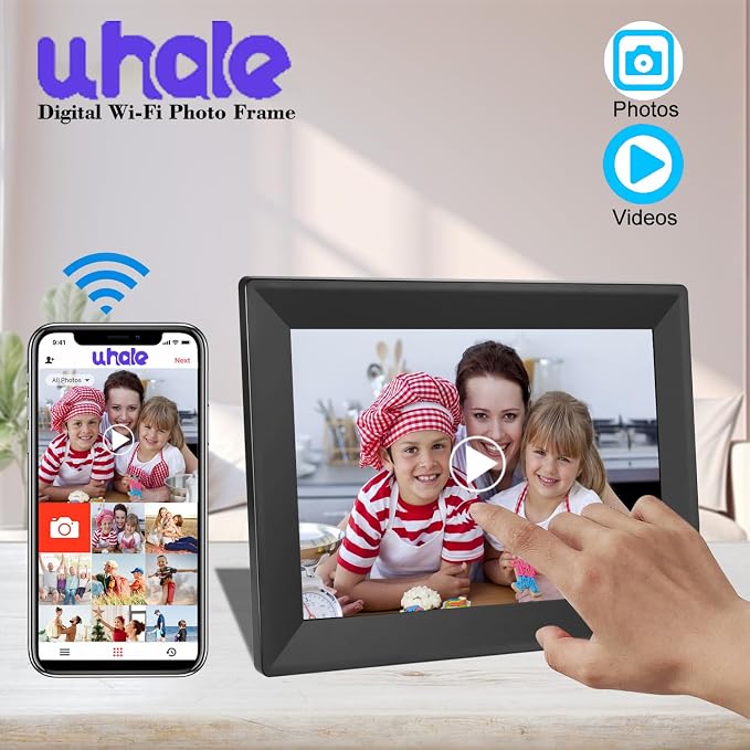 Digital Picture Frames 10.1Inch WiFi Smart Picture Frames 1280 * 800 HD IPS Touch Screen Photo Frame Use “Uhale”APP Instant Sharing of Photos/Videos to Digital Photo Frame-Best Gift