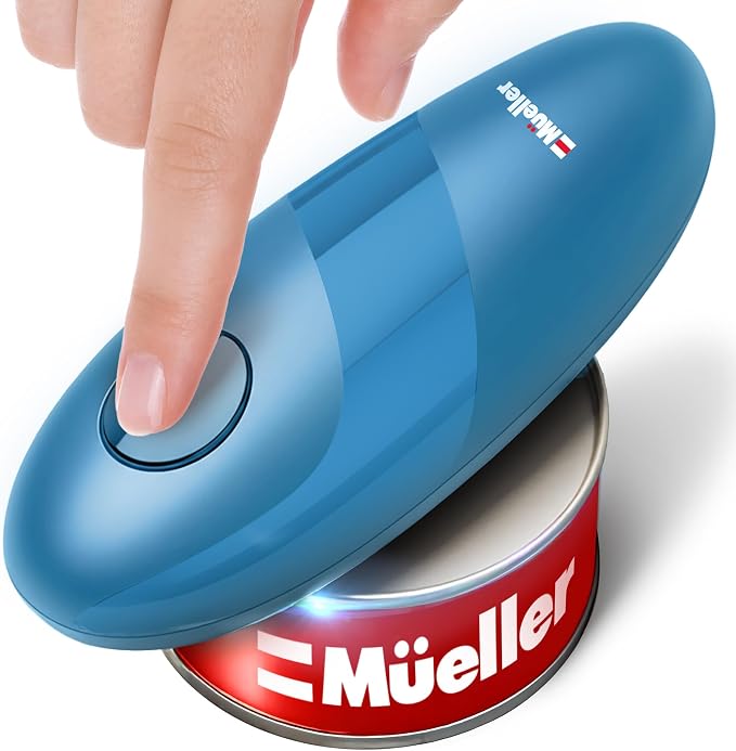 MUELLER HOME SmoothEdge Auto Electric Can Opener, Blue | Battery-Operated, One-Touch w Magnet Lid Lifter, Smooth-Edge Cut Technology, Portable Hands-Free Automatic