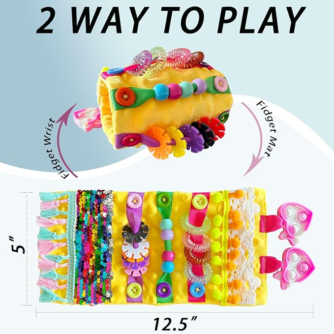Fidget Blanket for Adult Dementia Products for Elderly Alzheimers Dementia Activities for Seniors Fidget Wrist Cuff Sensory Bracelet Tool for Seniors Dementia Gifts
