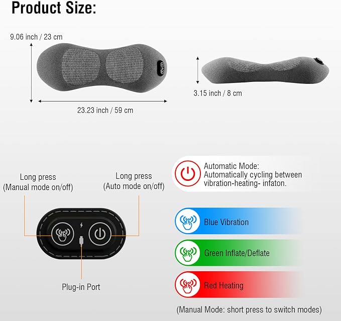 USUIE Electric Lumbar Support Pillow, Lower Back Massager for Pain Relief | Heat & Massage & Smart Traction in One, Ergonomic Memory Foam, Ideal for Sciatica, Back Restore, Use in Car/Office/Home/Chair