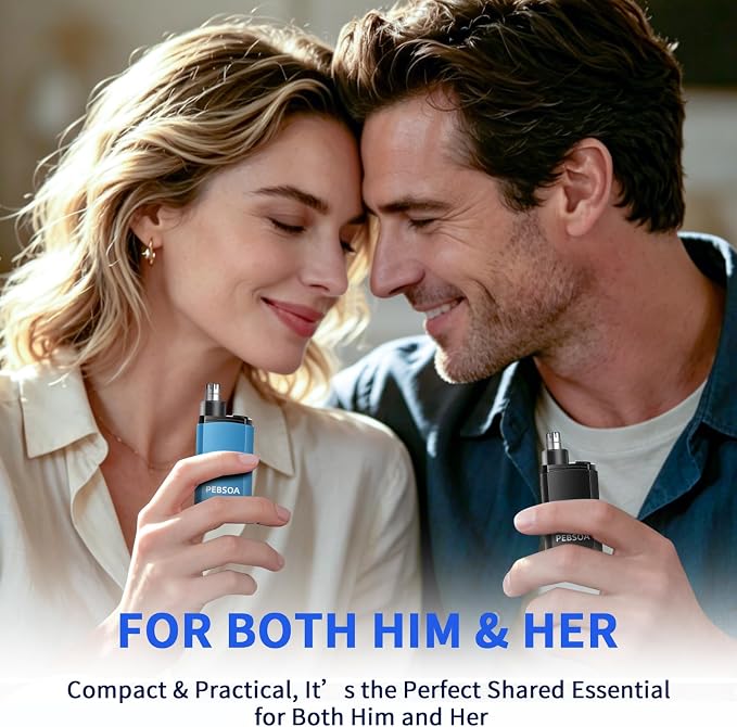 Nose Hair Trimmer for Men and Women, USB-Rechargeable Electric Nose and Ear Hair Trimmer, Pain-Free, Waterproof and Portable, with Stainless Steel Blades (Blue)