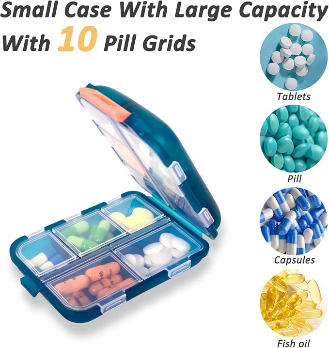 2 Pcs Travel Pill Organizer with Labels, Portable Travel Medicine Daily Pill Container Organizer 7 Day Pill Case Storage Vitamin Fish Oil (Blue & Red, 320 Medicine Lables)