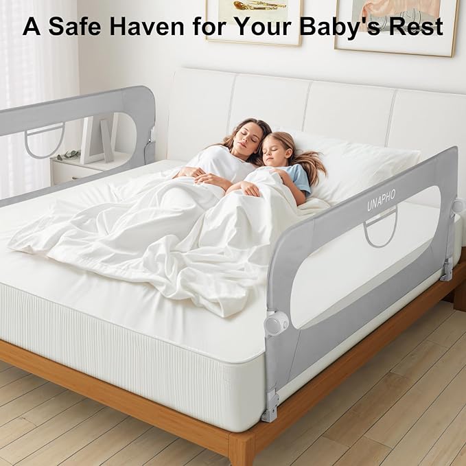 Bed Rail for Toddlers,Swing Down Kids Bed Rails Guard for Twin,Full,Queen,Bunk Size Bed,Extra Tall Child Bed Rail Guard with Reinforced Anchor Safety System (Grey, 63 Inch(63" L x 31" H))