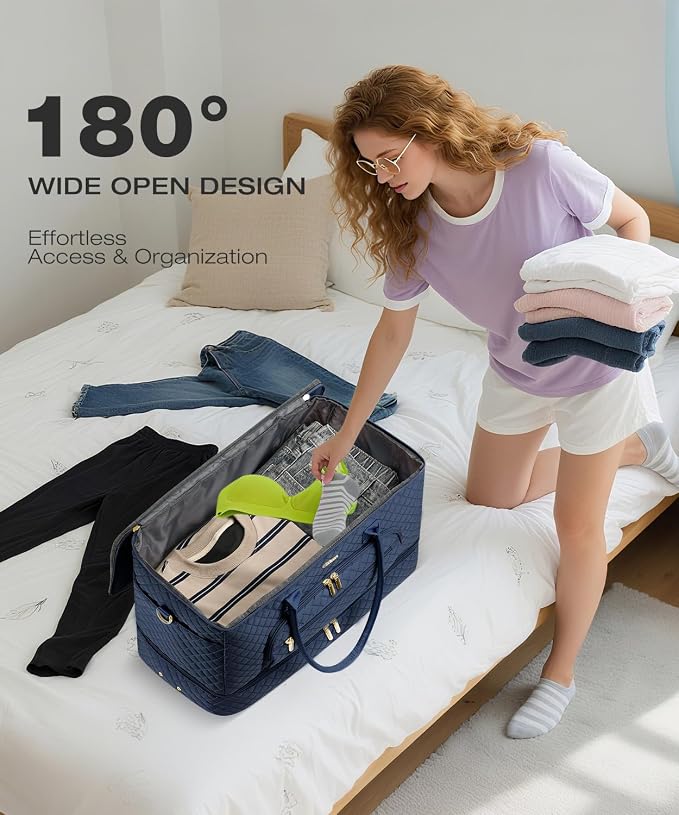 Travel Duffle Bag, Wide Open Large Weekender Bag for Women with Shoe Compartment, Carry on Overnight Bags with Toiletry Bag, Hospital Bag for Women Labor Delivery with Wet Pocket (Navy)