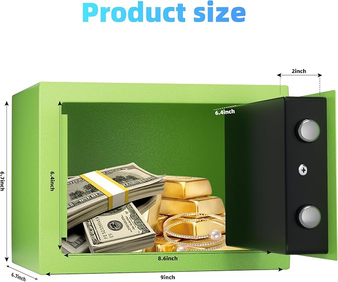 Digital Electronic Money Safe, Steel Security Lock Box with Keypad, Office Hotel Business Jewelry Gun Cash Safe, 0.23 Cubic Feet, 9.06" W x 6.69" D x 6.69" H（green）
