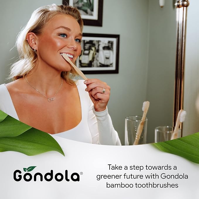 Gondola Organic Bamboo Toothbrushes Adults - 4 Count (Pack of 1) - Soft Bristles - Wood Toothbrush for Adults - Set for Sensitive Gums for Gentle Cleaning