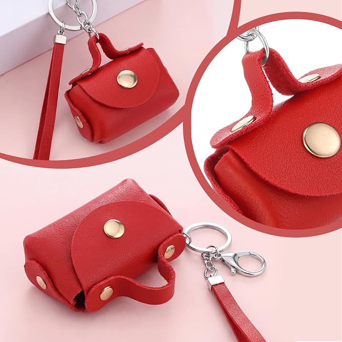 Liliaafar 6 Pcs Mini Backpack Keychain Mini Coin Purses for Women Cute PU Leather Makeup Bag with Keychain, Multi Pocket Card Holder Cable Organizer Giftable Zipper Pouch (Retro)