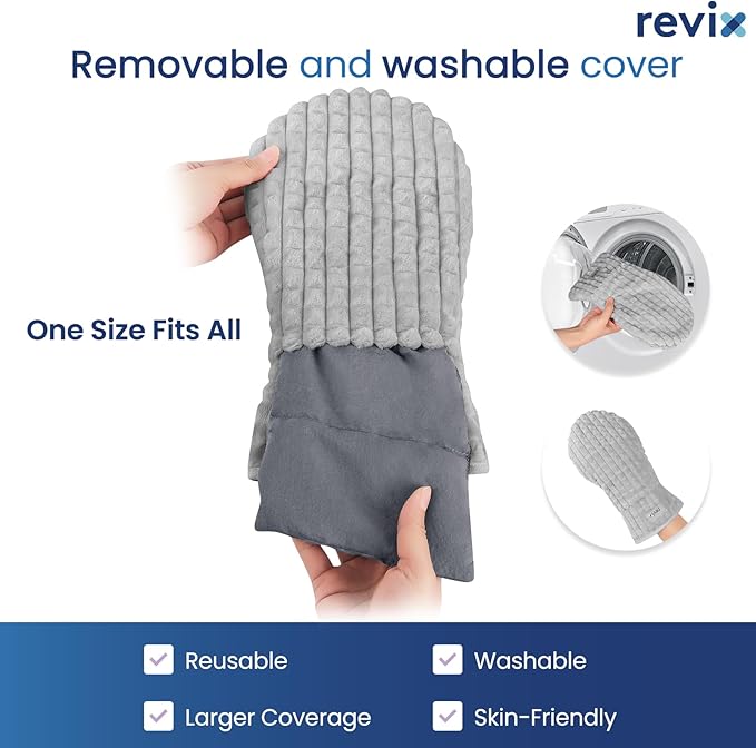 REVIX Microwavable Heated Gloves for Hands and Fingers, Unscented Microwave Hand Warmers, Heating Mittens for Women & Men, Hand Muff for Hands Discomfort Relief, Gray, 1 Pair