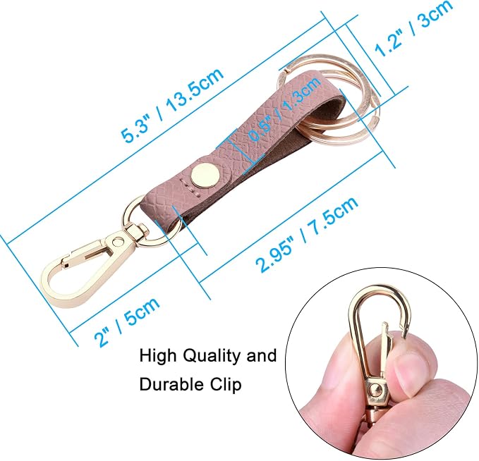 Wisdompro 2 Pcs Genuine Leather Belt Loop Keychain for Men and Women | Heavy Duty Key Chain Holder with Retro Vintage Bronze Belt Loop Clip and 2 Keyrings for Keys, Car Fob