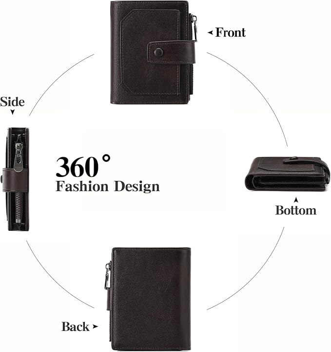 GAEKEAO Genuine Leather Wallets for Men with Zipper, RFID Blocking Mens Wallet with Coin Pouch, Bifold Wallet with 2 ID Windows in Gift Box, Billeteras de Hombres