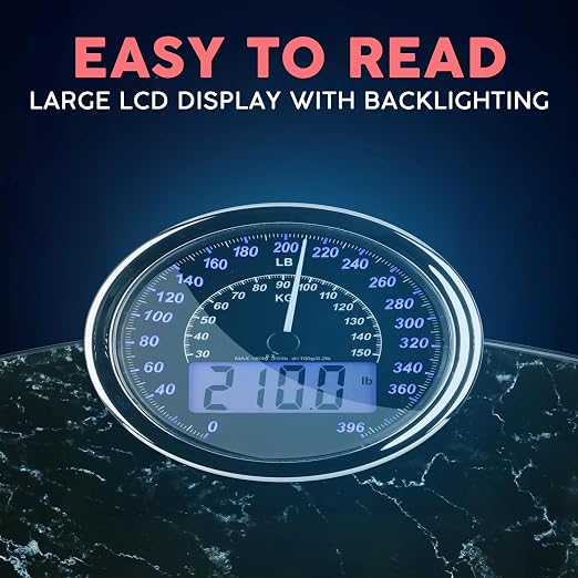 Hybrid Bathroom Scale - Analog & Digital Display, Accurate to 400 lbs | See weight on both an analog dial and digital LCD at once. Wide glass platform, accurate to 0.2 lbs, batteries included.