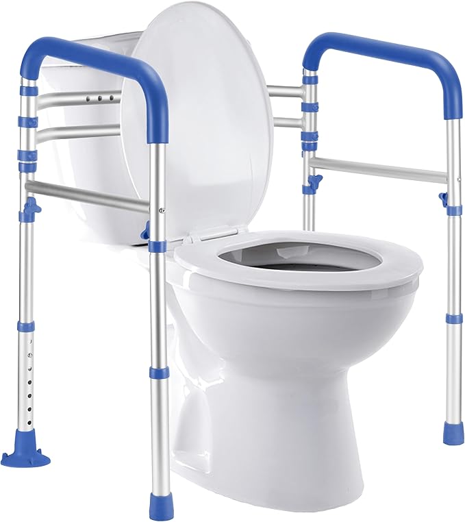 Lianjindun Toilet Safety Rails, 350 lbs, Adjustable Height & Width | Fits Most Toilets, Foldable Design, 350 Lbs Capacity, Aluminum Toilet Frame, Toilet Handles for Seniors, Disabled, Handicap