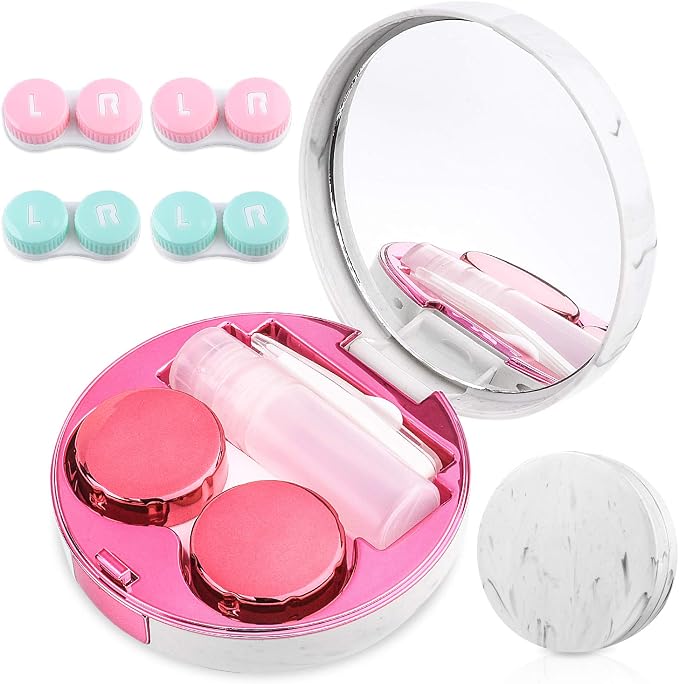 cauyuan Cute Contact Lens Case Portable Travel Box | with Mirror Tweezers Remover Tool Solution Bottle for Office and Outdoor