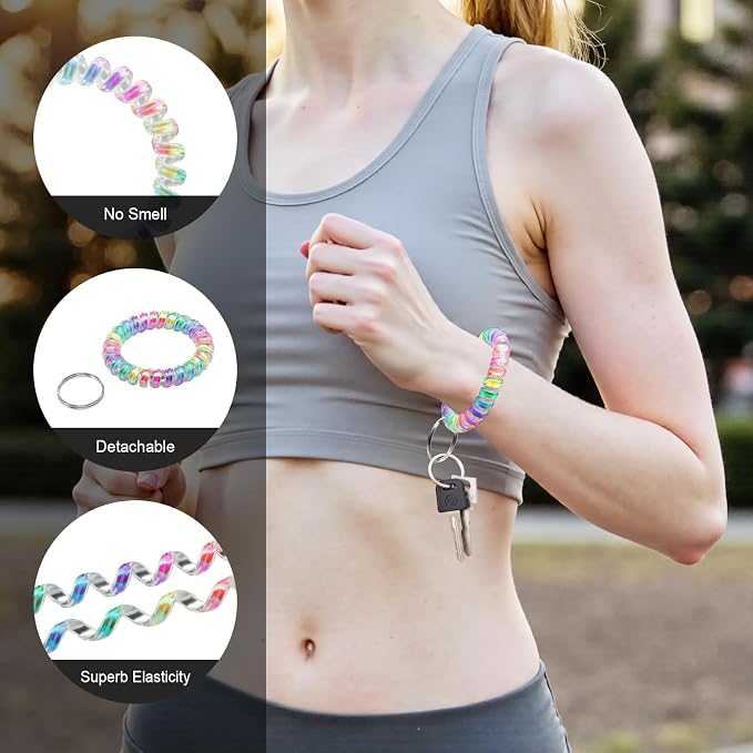 Spiral Coil Keychain, Anti-lost Key Chain Holder Lanyard Cord for Sauna Outdoor Sports and Gym Pool