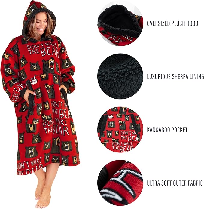 LazyOne Oversized Blanket Hoodie, Oversized Hoodies for Women and Men, One Size Fits All Wearable Blankets