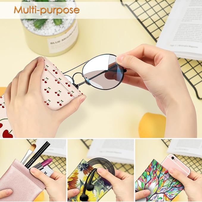 FINTIE Soft Eyeglasses Case with Cleaning Cloth, Portable Squeeze Top Vegan Leather Glasses Pouch, Sunglasses Eyewear Bag