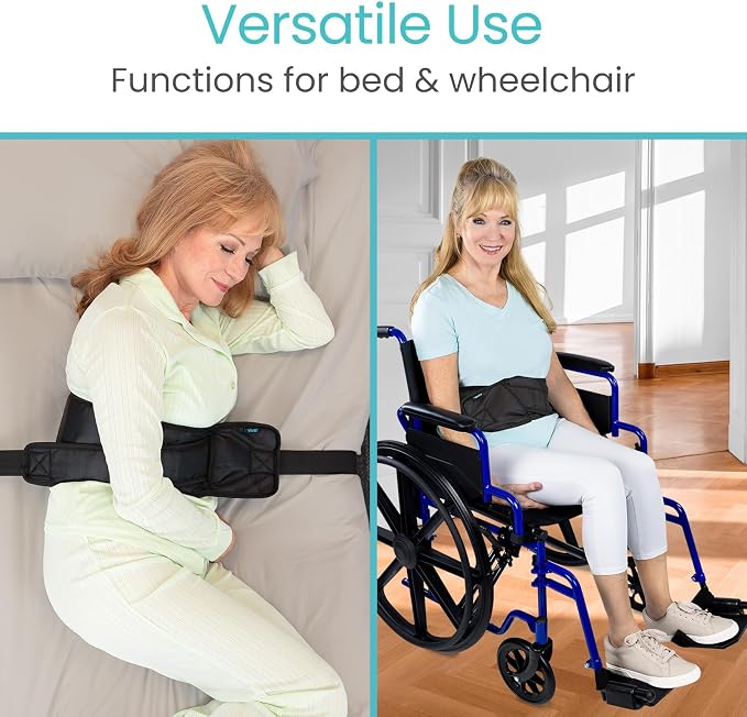 Vive Bed Restraints for Elderly Dementia Patients - Safety Belt for Wheelchair & Bed - Fall Prevention Device for Seniors - Adjustable Strap and Cushioned Waist Belt for Hospital Caregivers