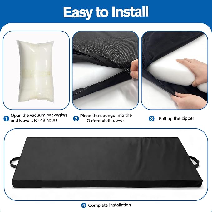 JZHLLA Bedside Fall Mats for Elderly 2.5 Inch Rollable High Density Foam Floor Mats 71.6 * 24 Inch Waterproof Non Slip Protection Mat for Elderly, Handicap, Senior