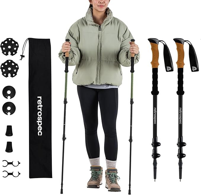 Retrospec Solstice Hiking Poles for Men & Women - Adjustable and Collapsible Lightweight Walking & Trekking Sticks - Aluminum w/Cork or Foam Grip