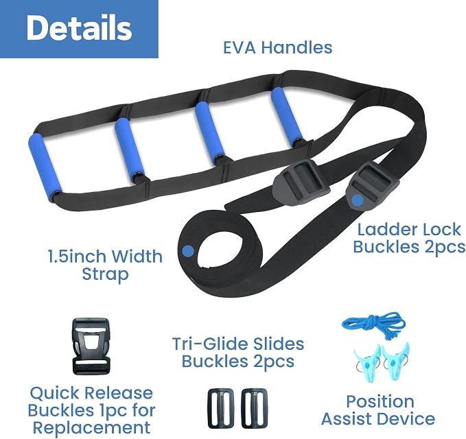 Bed Ladder Assist for Seniors, 160 Inches Sit Up Helper with Non-Slip 4 Handles, Pull Up Assist Device for Elderly Adults Injury Handicapped Patients